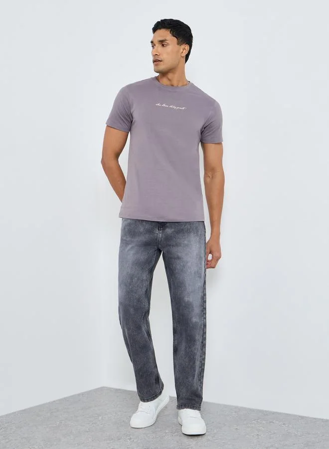 Men Black Loose Fit Washed Jeans